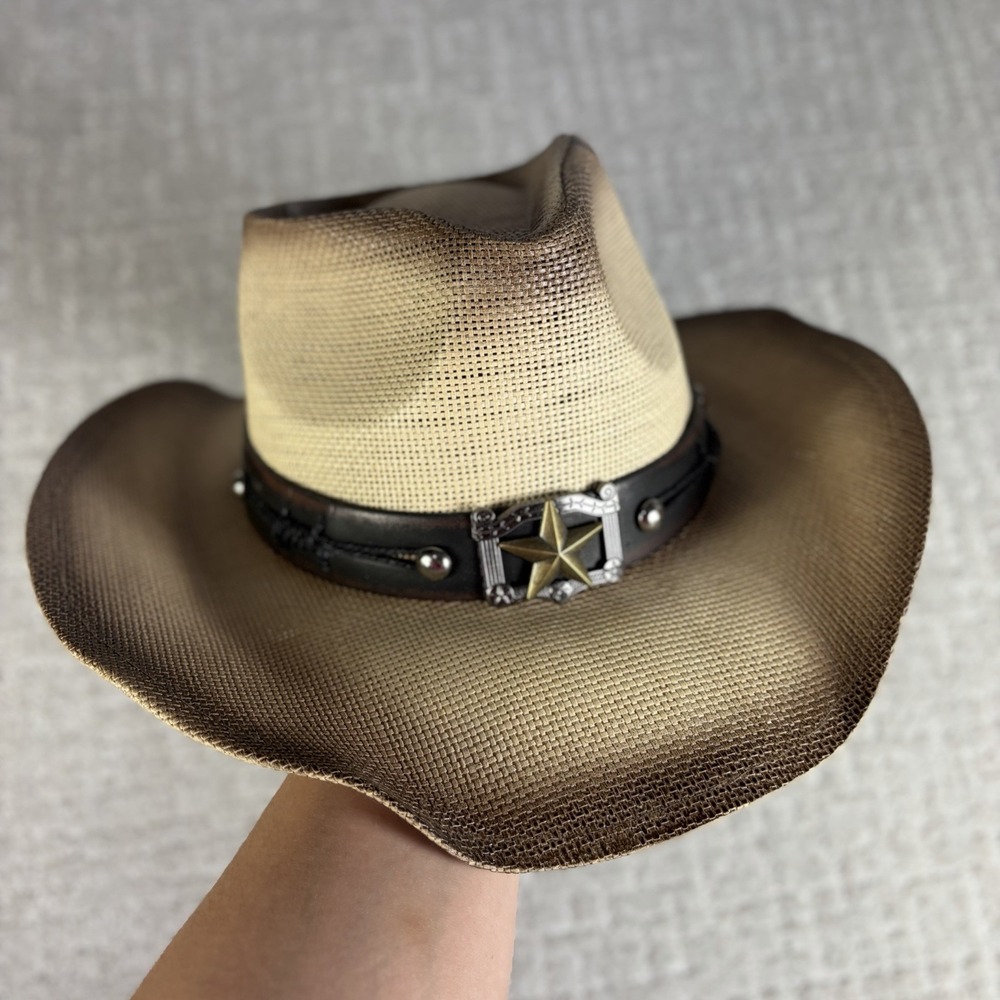 Milani Straw Cowboy Hat Texas Lone Star Western Country Sun Beach Hat O/S